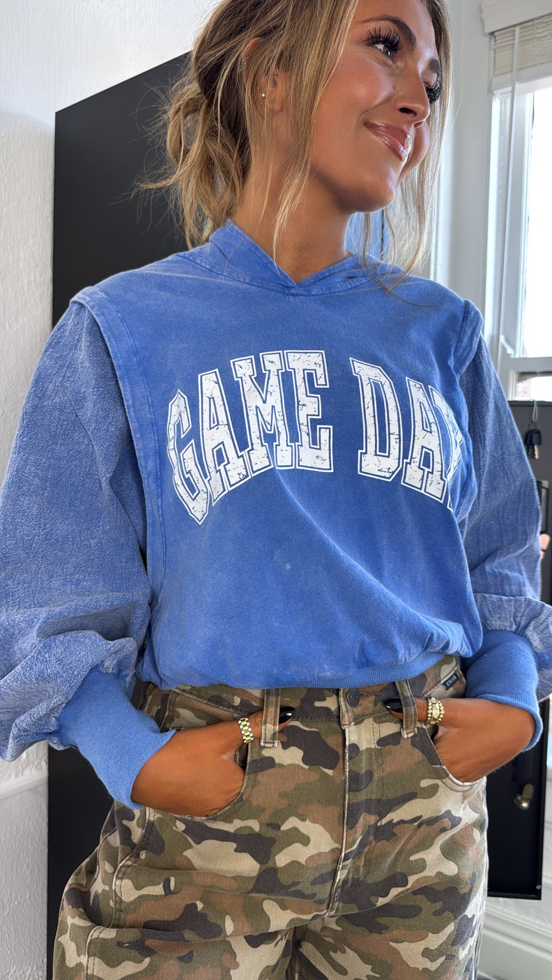 Mineral Wash Game Day Hoodie, Blue