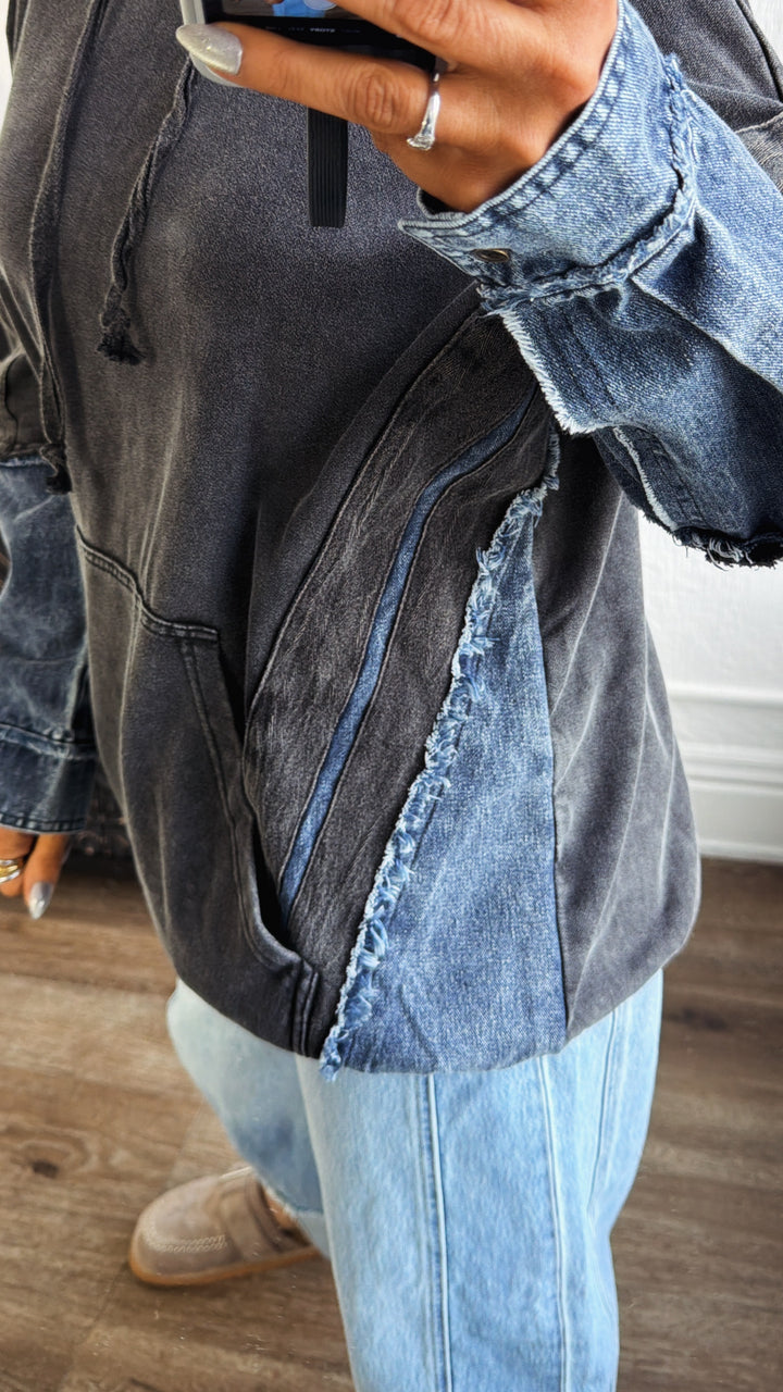 Stonewash Detailed Hoodie, Black