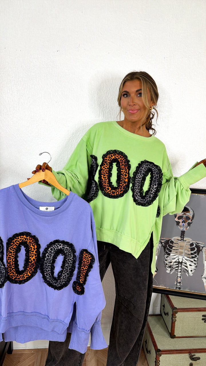 Leopard Boo & Lace Sweatshirt, Dusty Violet