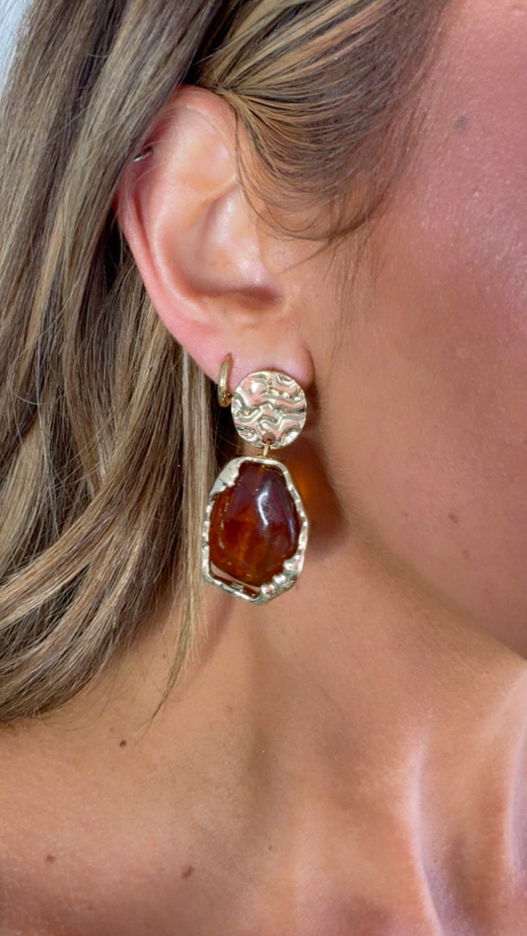 Sepia Button Drop Earring, Brown