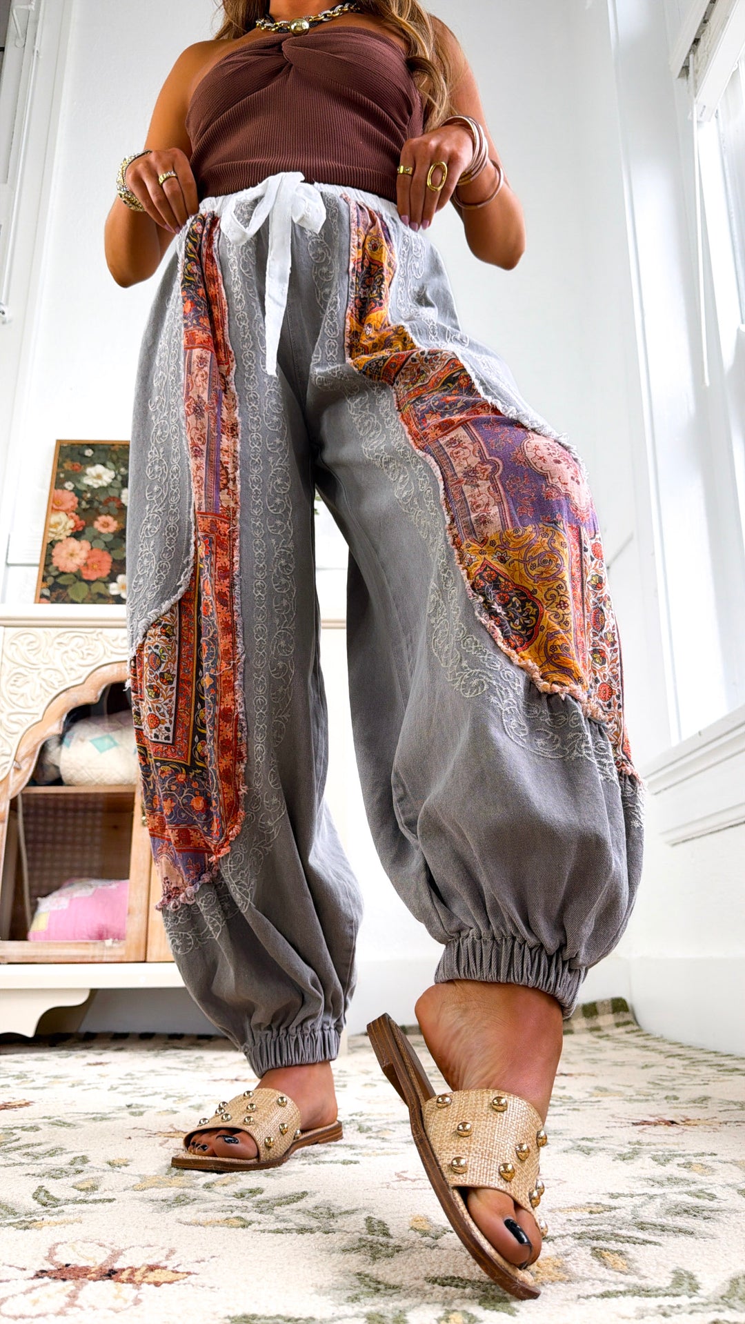 Solara Embroidered Jogger, Pale Charcoal