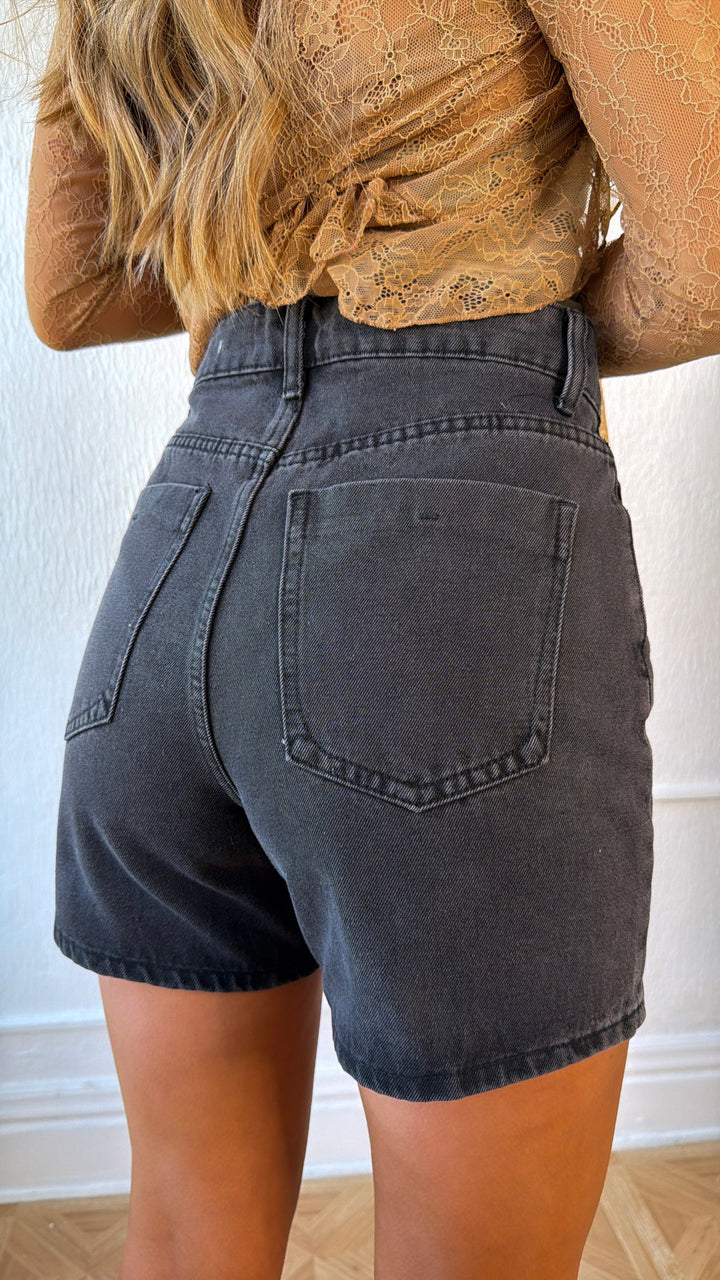 Daily Wear Denim Mom Shorts, Black