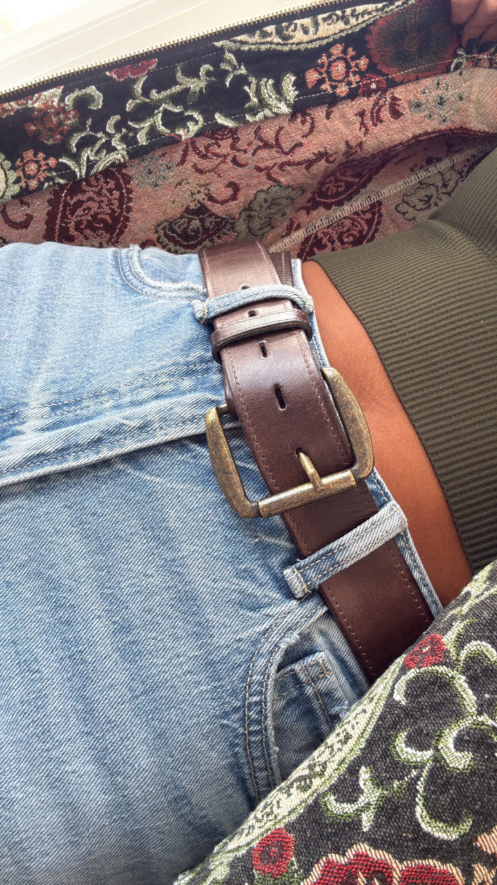 Meander Leather Belt, Teak Rustic