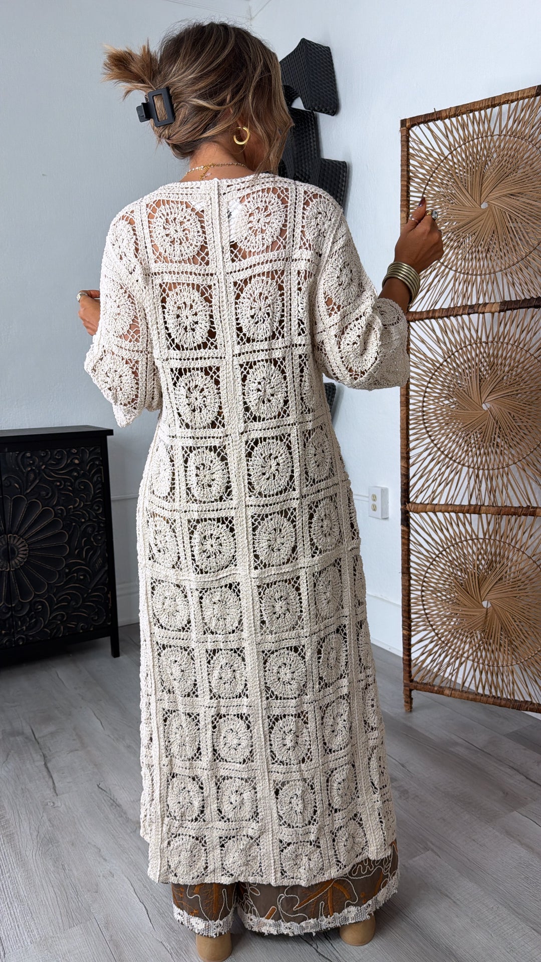 Something Light Crochet Tie Cardigan, Natural