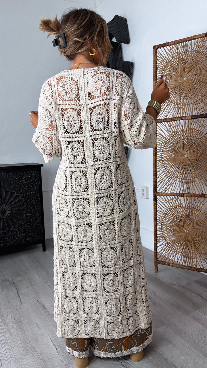 Something Light Crochet Tie Cardigan, Natural