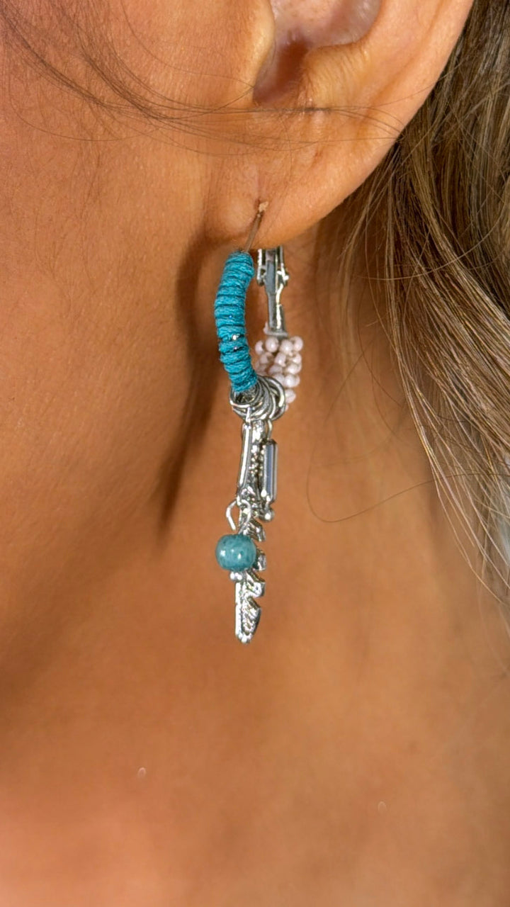 Mini Sunwoven Feather Hoops, Silver