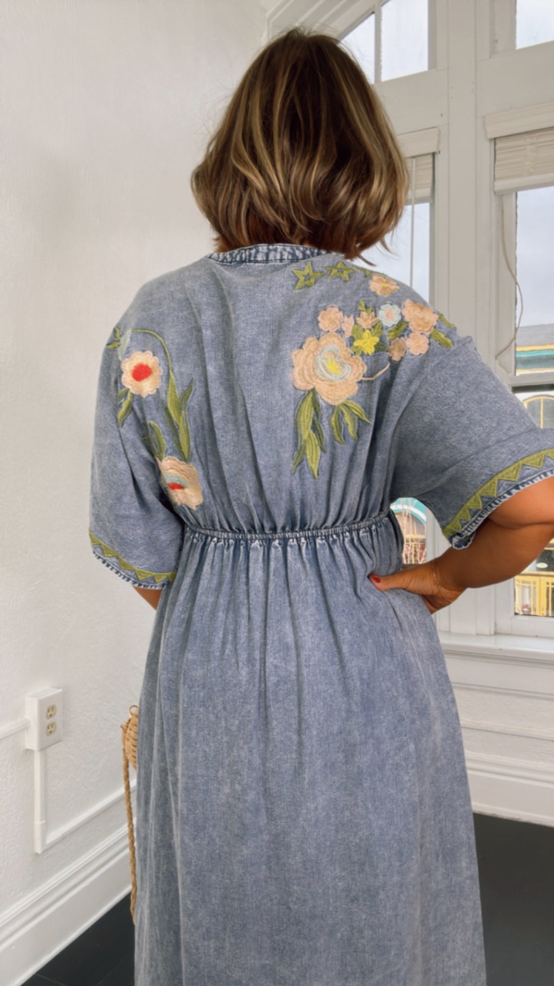 Chambray Stitch & Bloom Embroidered Maxi Dress, Denim Medium Chambray Stitch & Bloom Embroidered Maxi Dress, Denim Medium