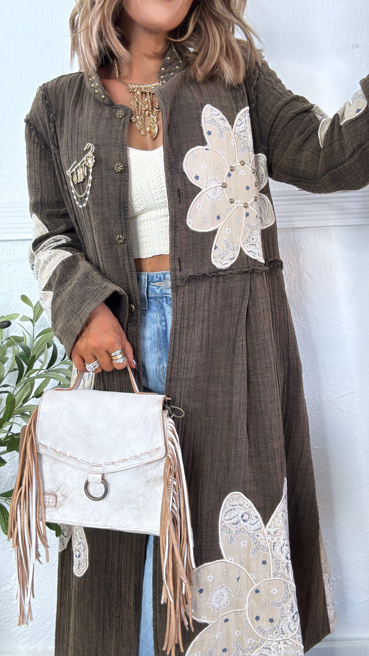 MoonShadow Oversized Duster Jacket, Distressed Brown