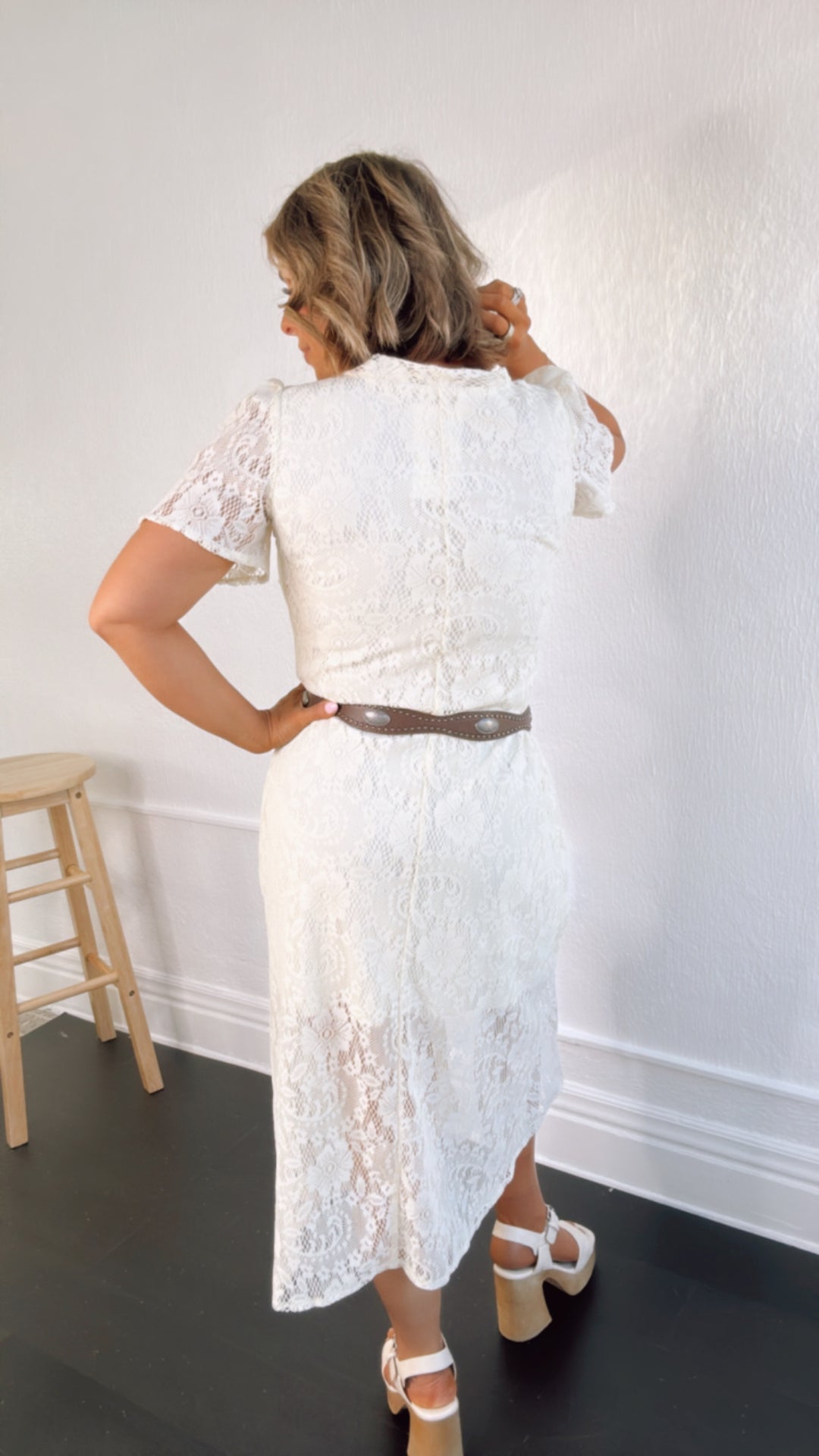 Lace Midi Dress, Cream Medium Lace Midi Dress, Cream Medium