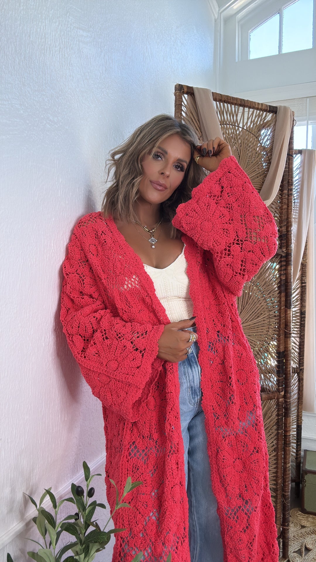 Sunset Soul Crochet Duster, Apple Coral