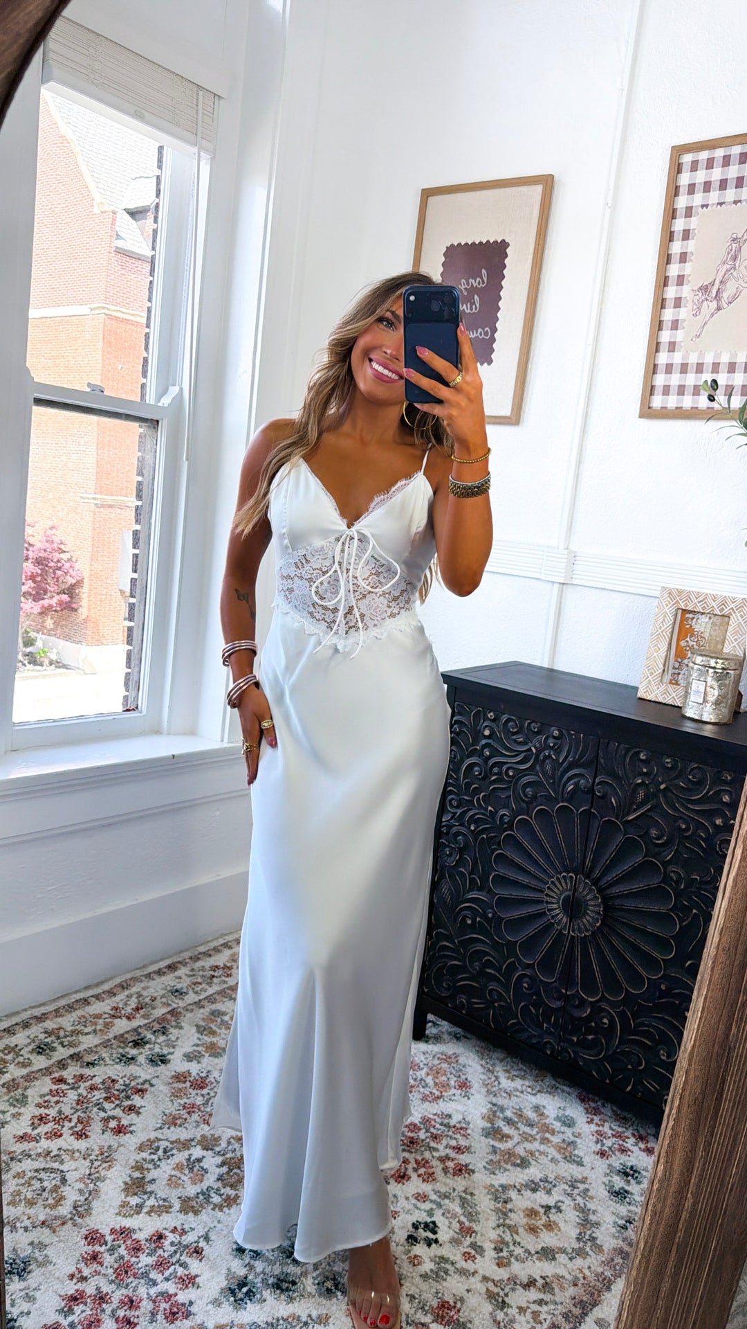 Zevrea Satin Lace Dress, White Large