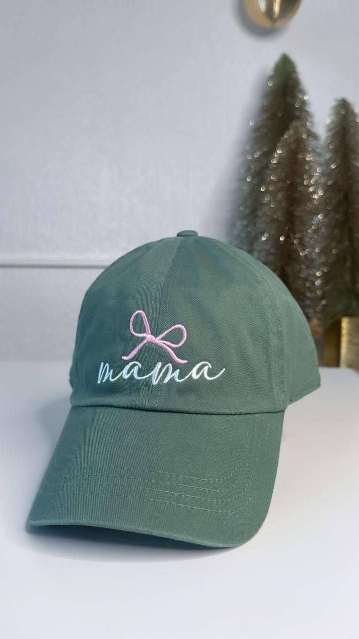 Embroidered Mama Bow Baseball Cap