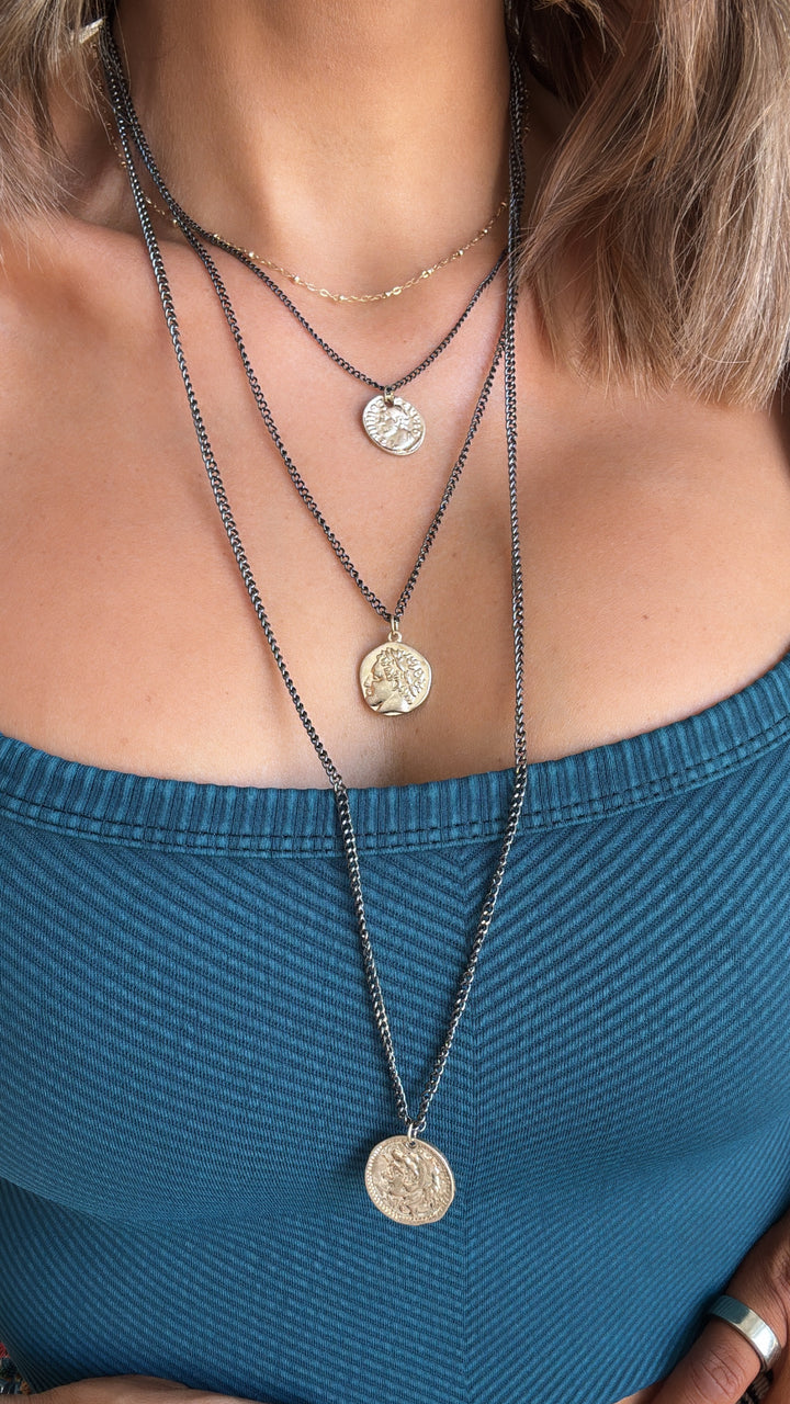 Coin Layered Necklace, Brown/Gold