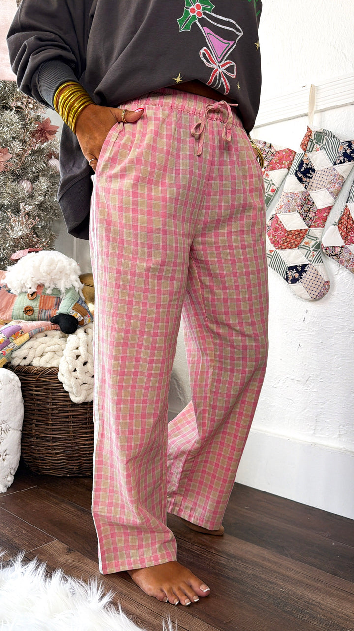 Plaid Boxer Pants, Pink/Taupe