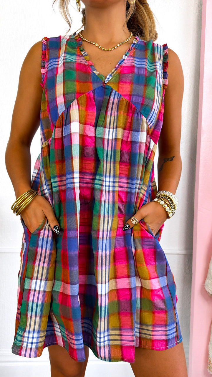 Timber Lodge Plaid Mini Dress, Pink/Nay Plaid