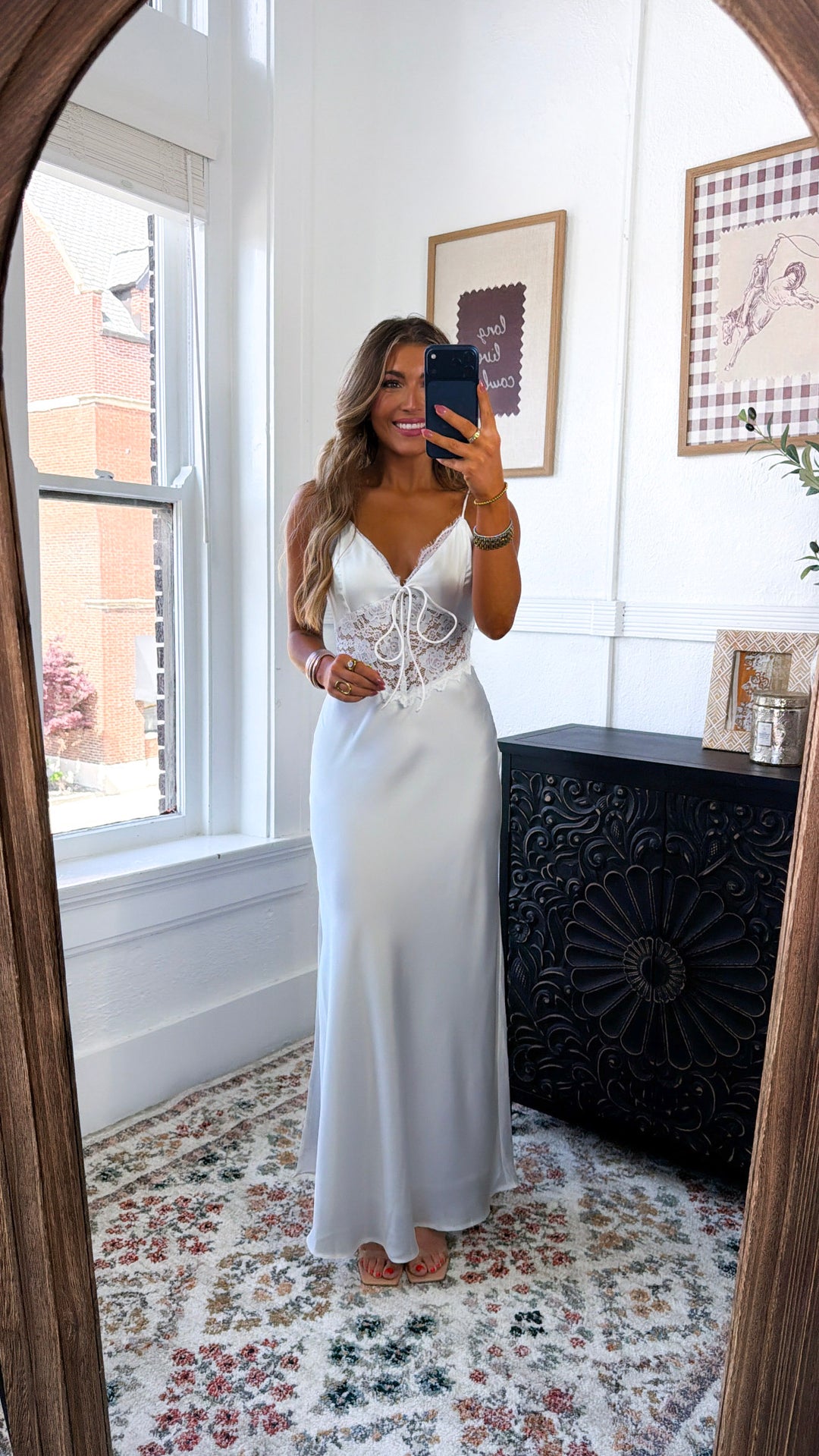 Zevrea Satin Lace Dress, White