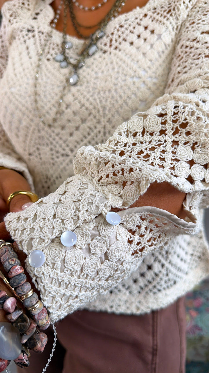 Boardwalk Breeze Crochet Top, Ecru