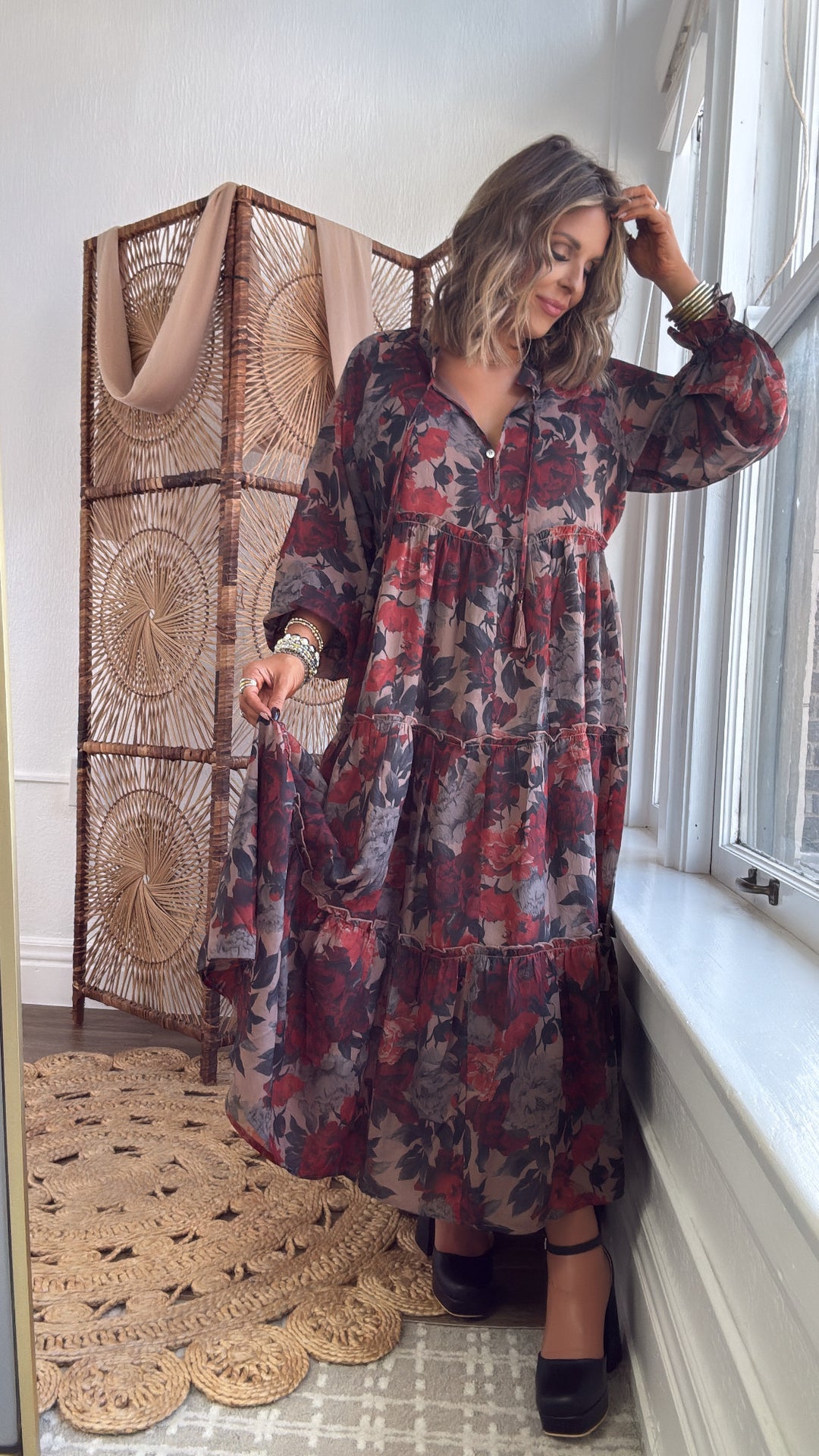 The Doris Bloom Midi Dress, Sand