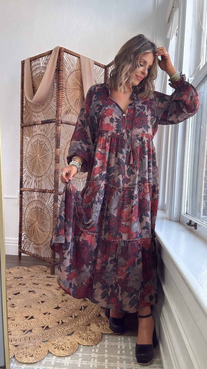 The Doris Bloom Midi Dress, Sand