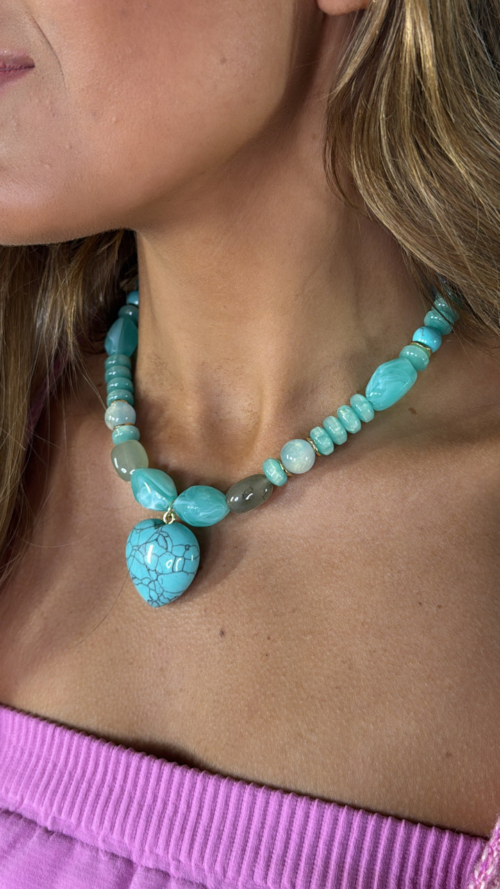 Mint Gemstone Heart Necklace