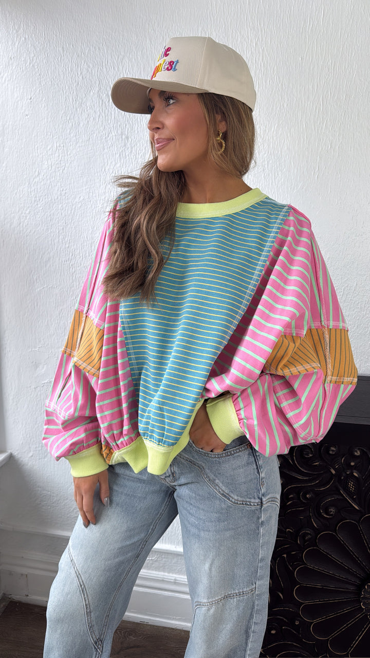 Stitch & Sail Mix Matched Top, Blue/ Pink