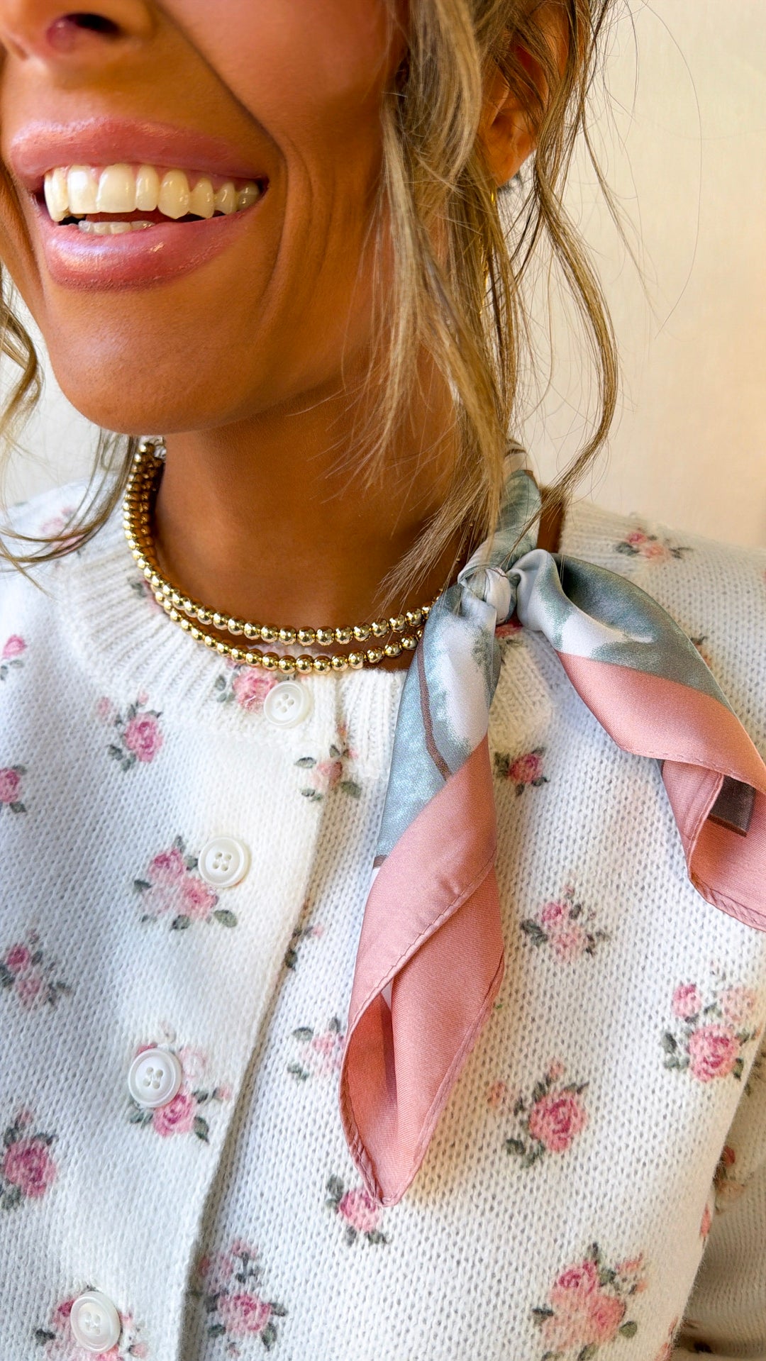 Half Bandana Wrapped Necklace, Pink Multi