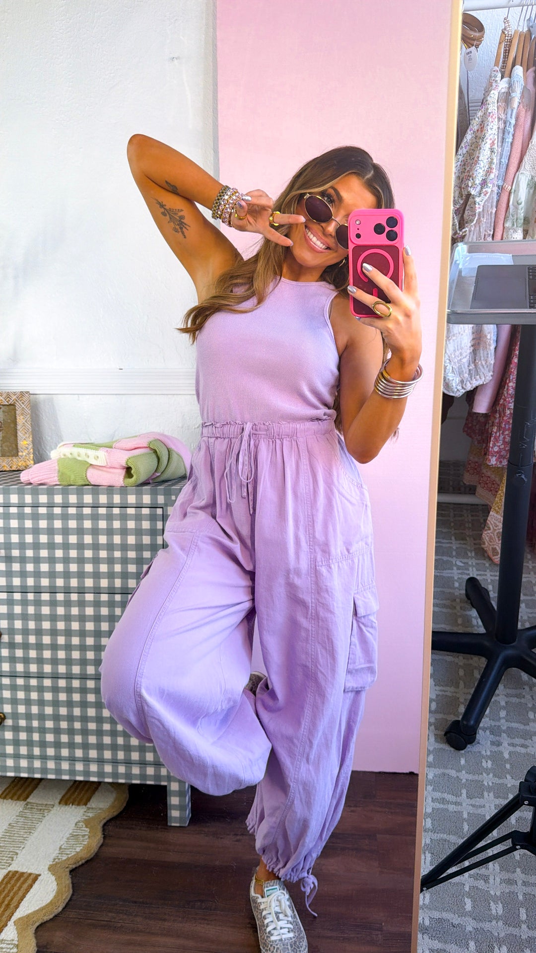 Corrie Cargo Pant Jumpsuit, Lavender