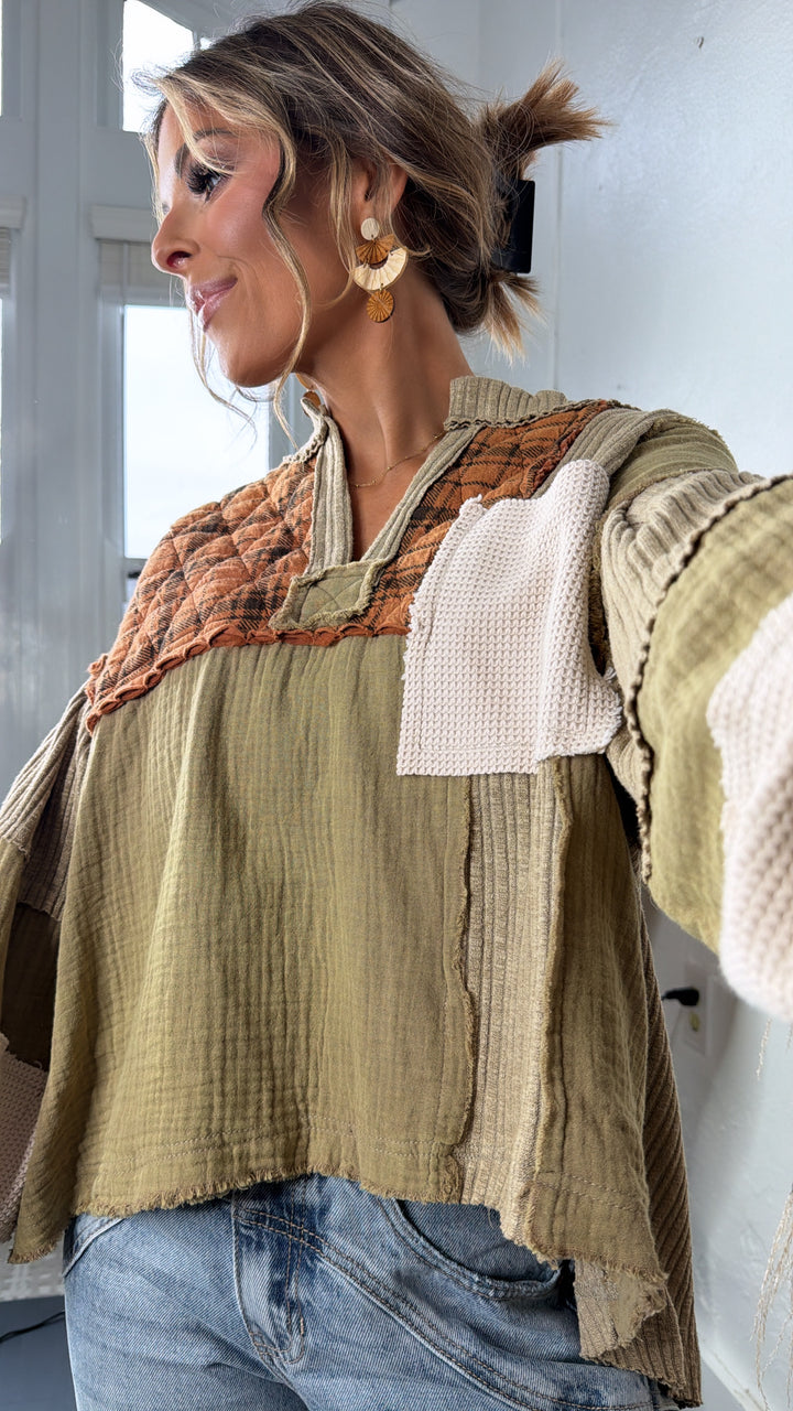 Patchwork Fields Top, Beige