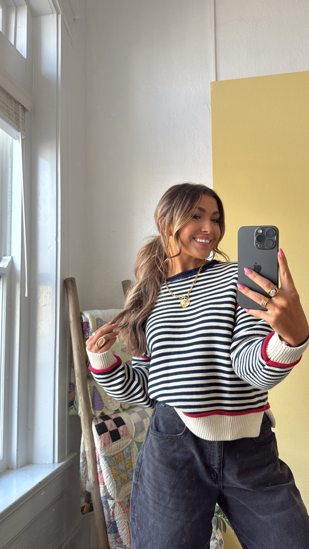 Summer Striped Sweater, Cream/Navy