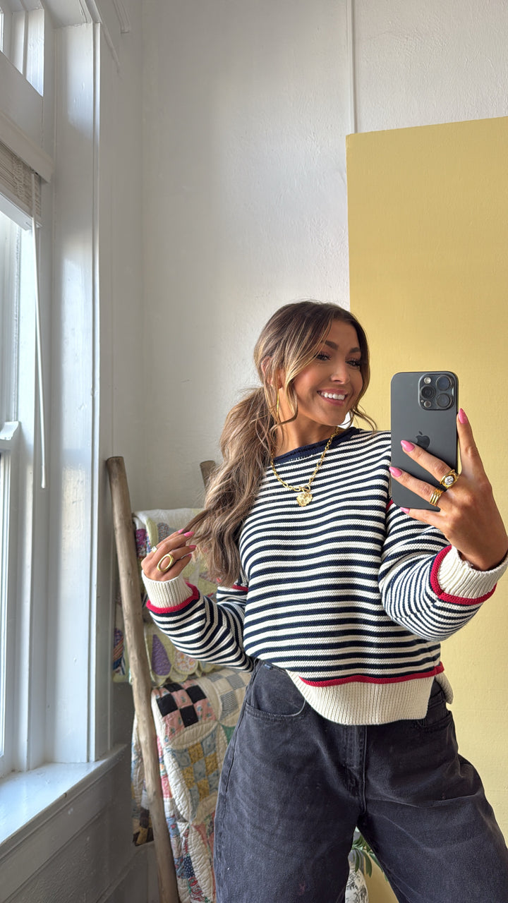 Summer Striped Sweater, Cream/Navy