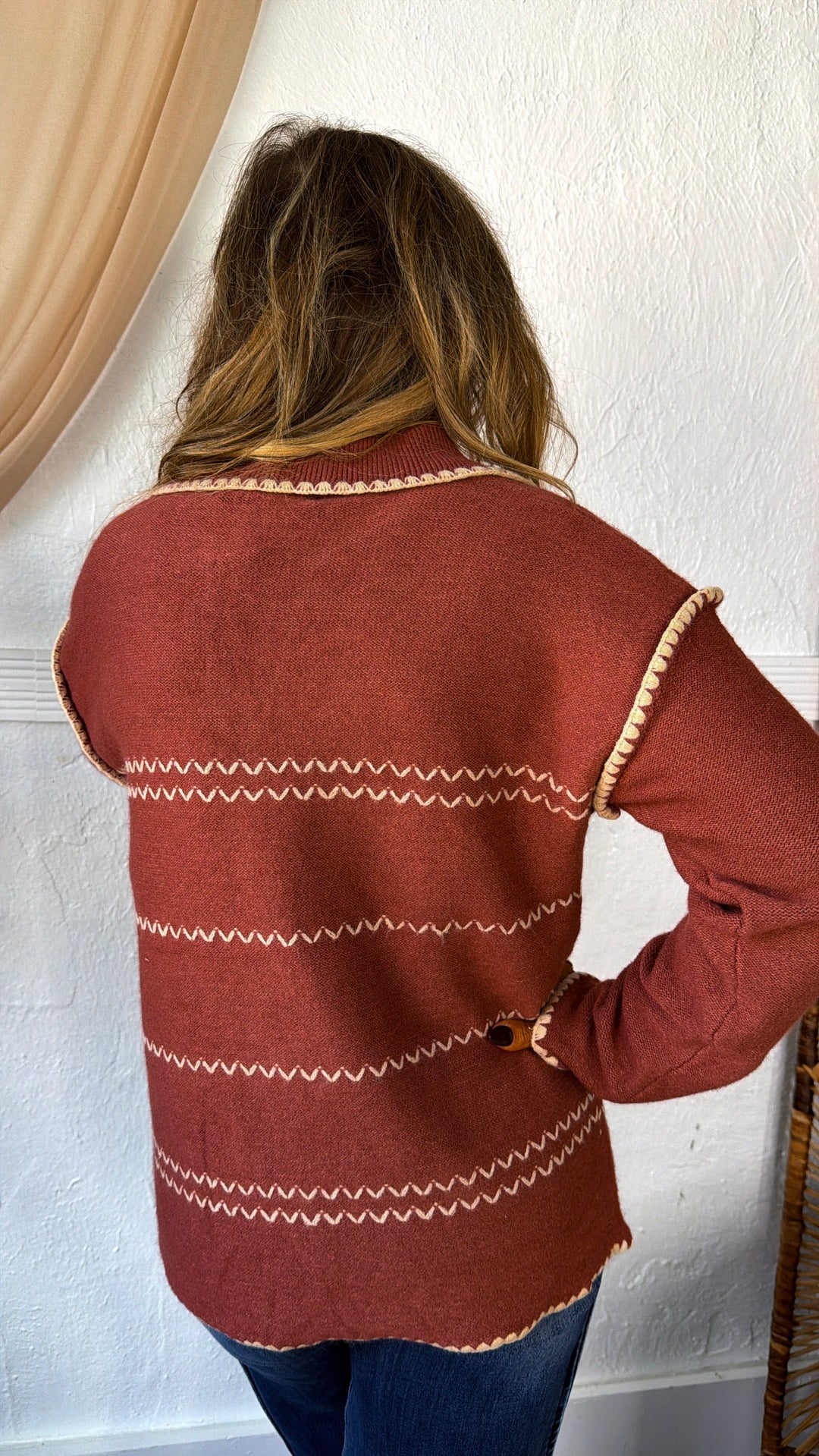 Seamline Knit Pullover, Terracotta