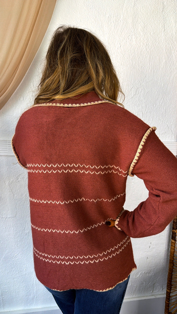 Seamline Knit Pullover, Terracotta