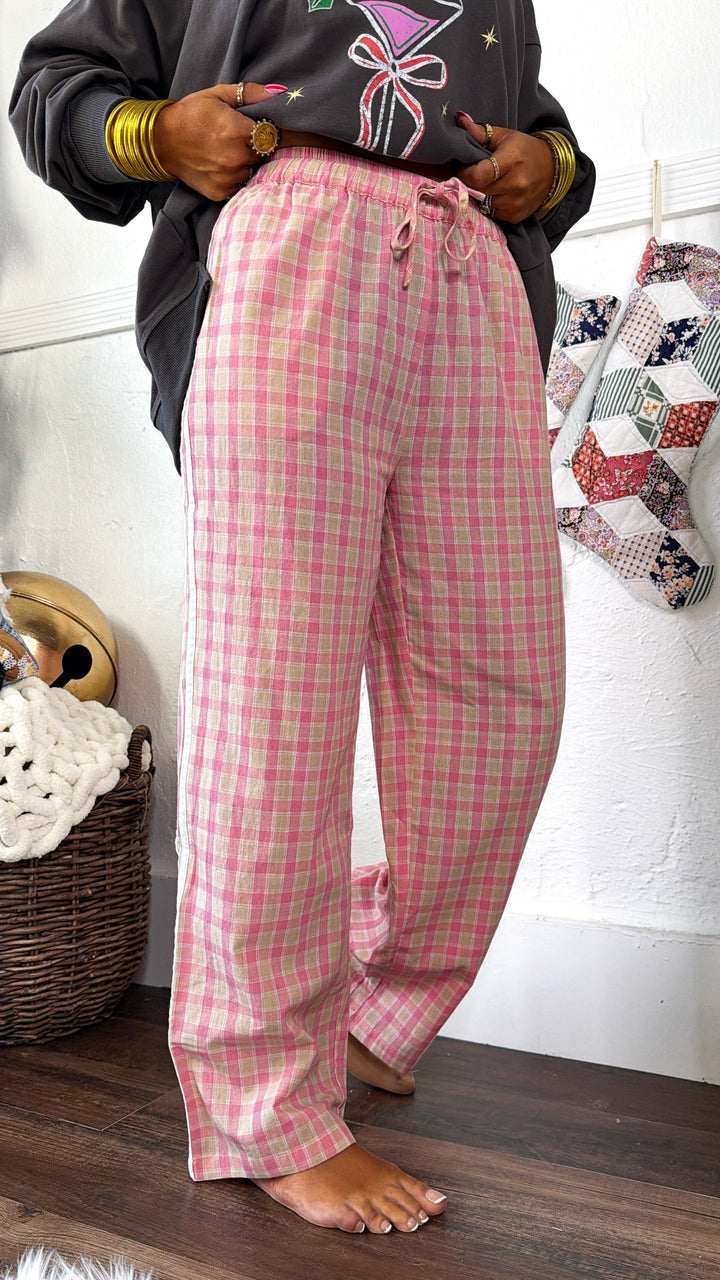 Plaid Boxer Pants, Pink/Taupe