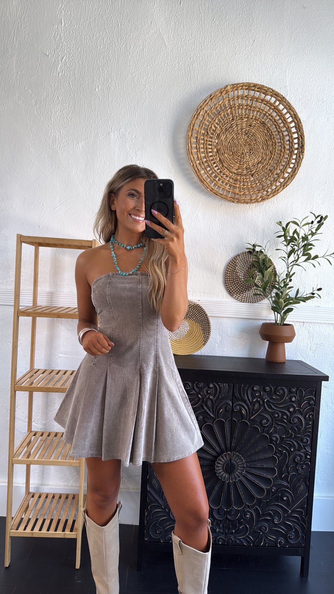 Western City Streets Mini Dress, Brown