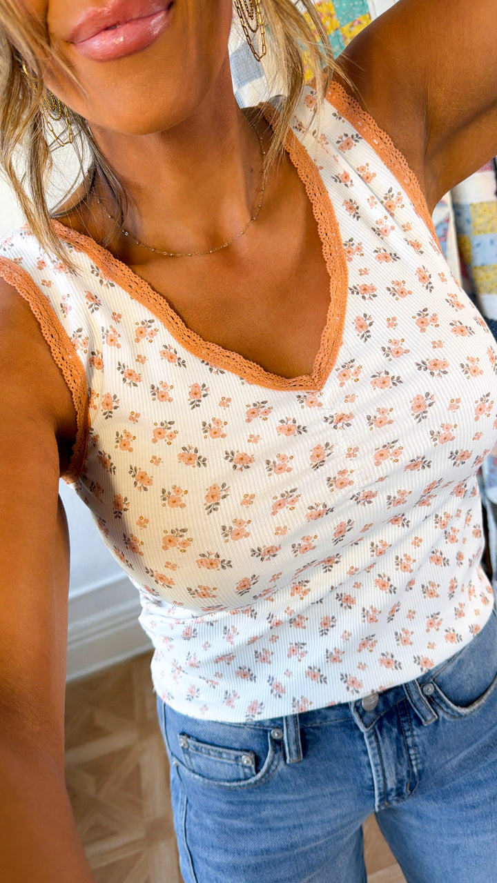 Lily Floral Tank, Off White