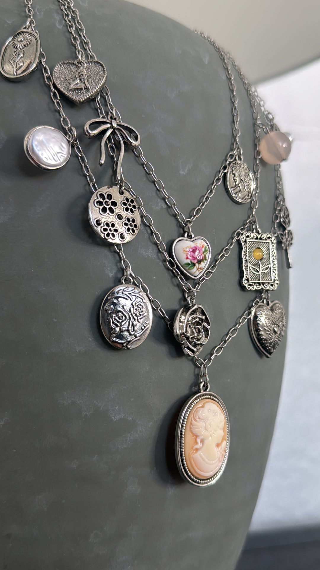 Rose Crest Multi Layered Necklace, Silver