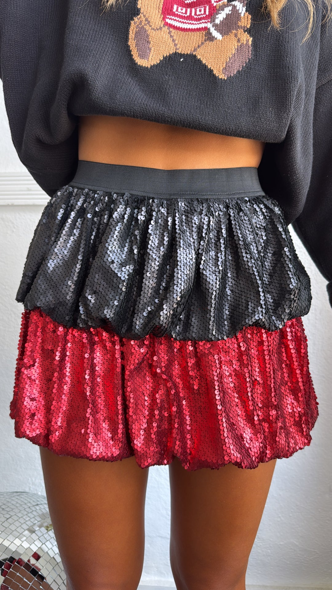 Spirited Red And Black Sequin Bubble Skirt