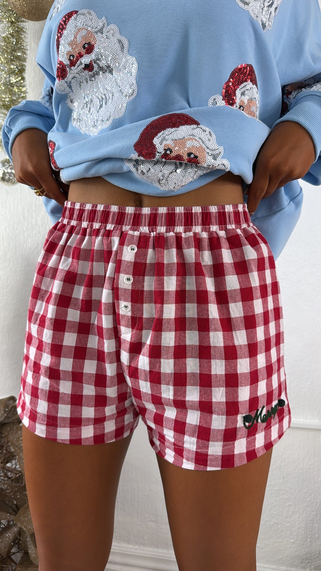 Santa Sleigh Sequin Crewneck, Lt.Blue