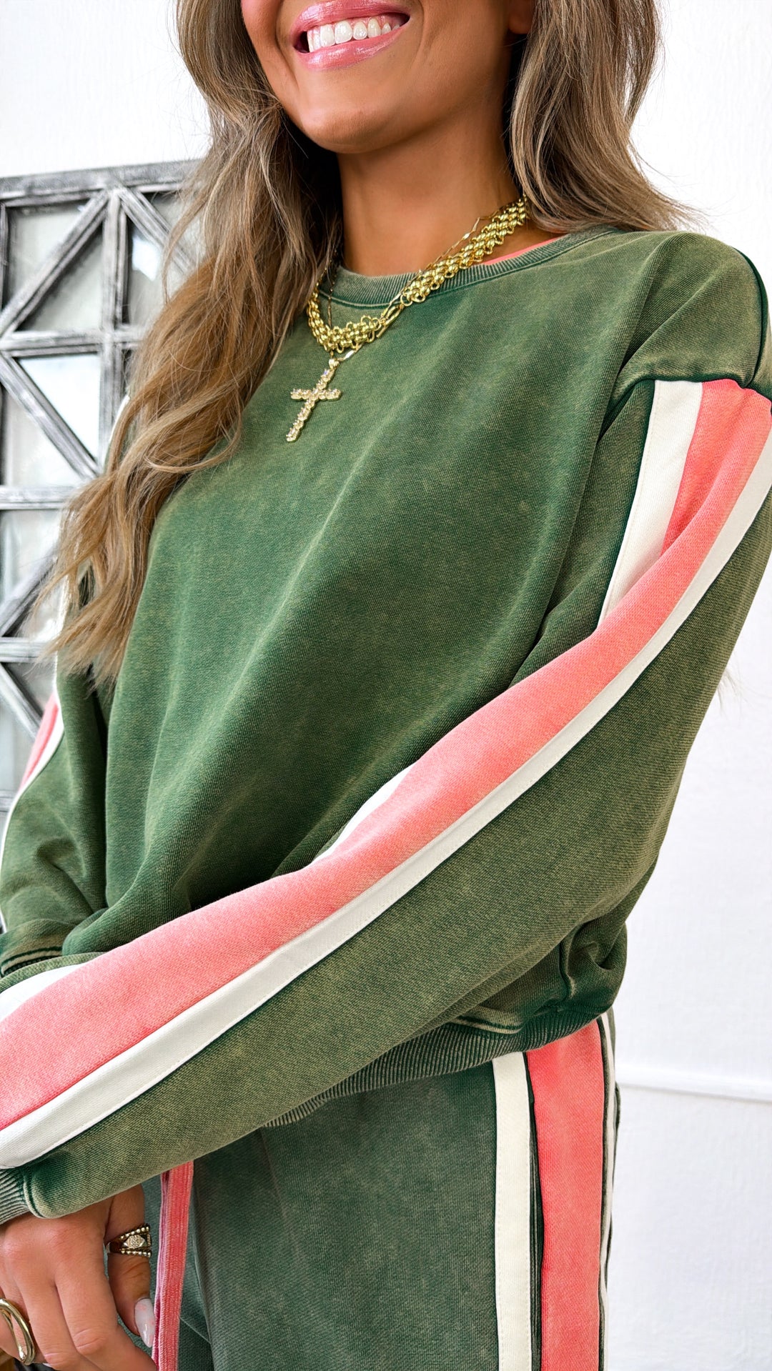 All Day Comfort Washed Crewneck, Forest Combo