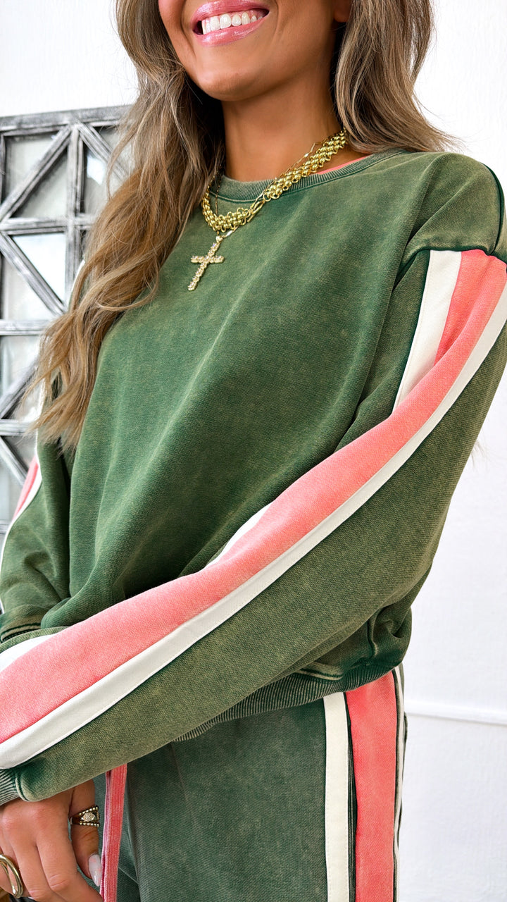 All Day Comfort Washed Crewneck, Forest Combo