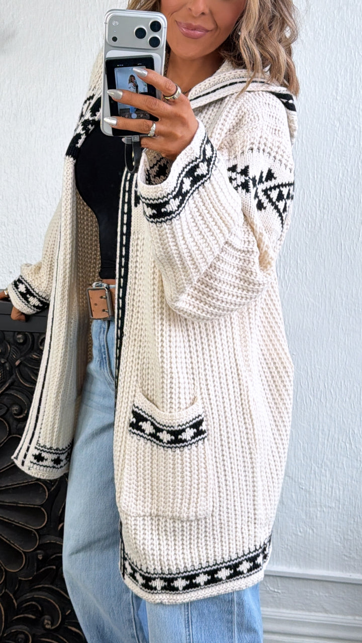 Chai Thread Hooded Cardigan, Powder Cream