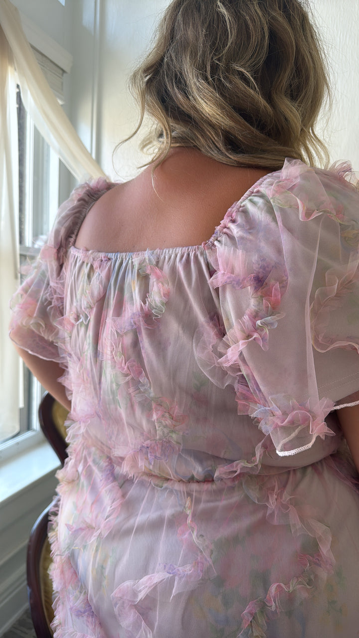 Floral Tulle Maxi Dress, Pink