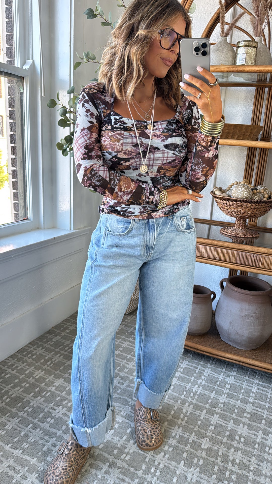 Faded Flora Mesh Top, Lt.Blue/Purple