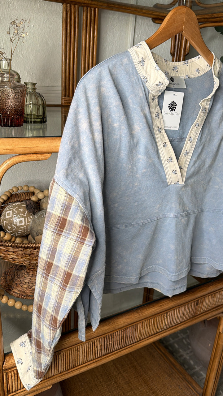 Falling Leaves Mineral Washed Top, Denim