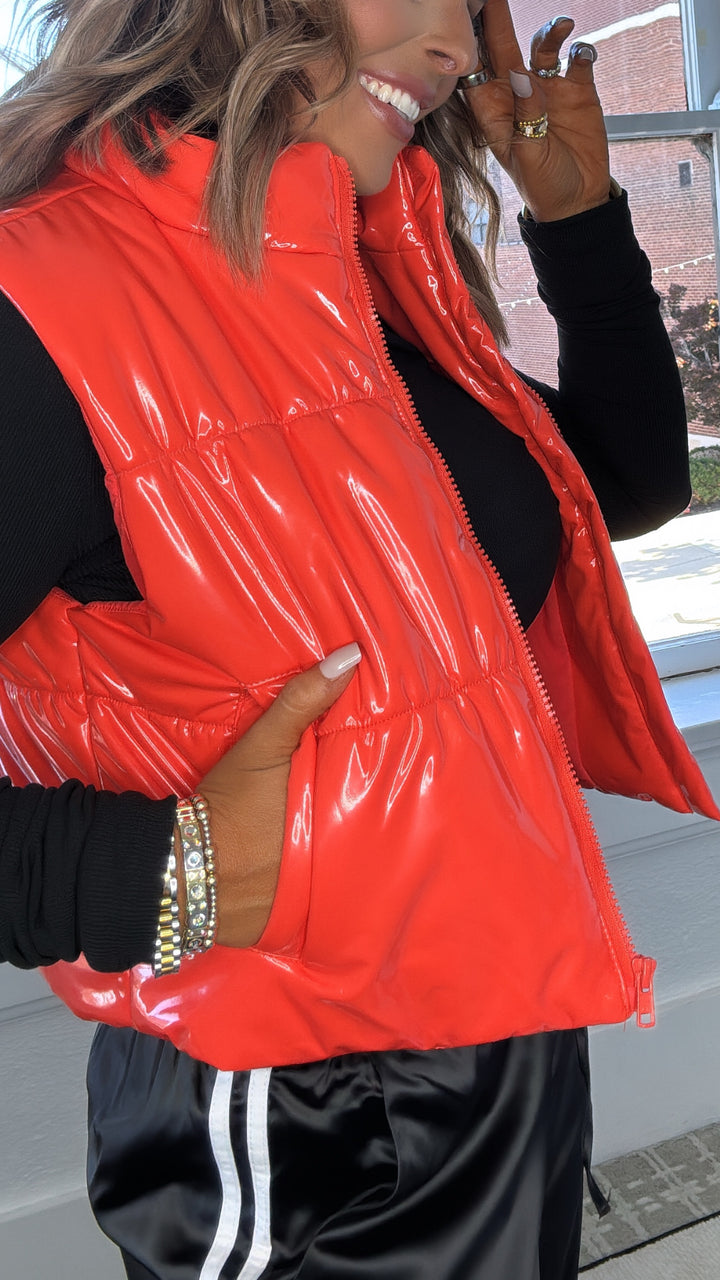 Call The Shots Cropped Puffer Vest, Orange