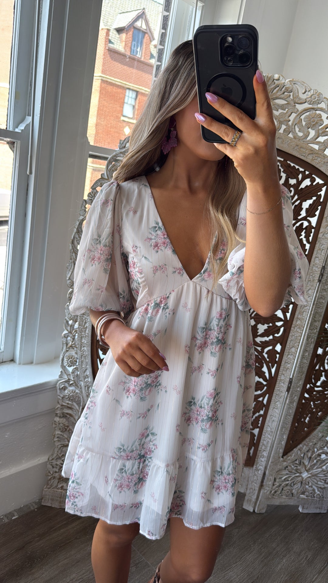 Dalia Floral Dress, Cream Multi