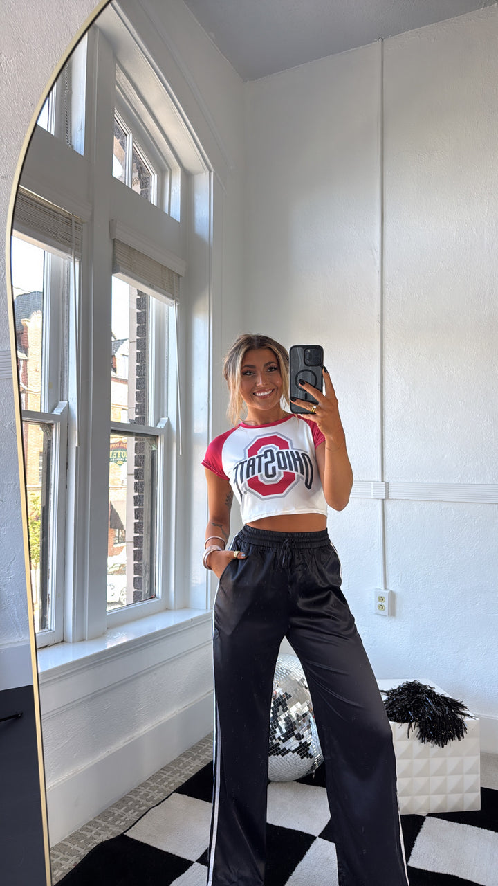 Ohio Crop Baby Tee, White/Red