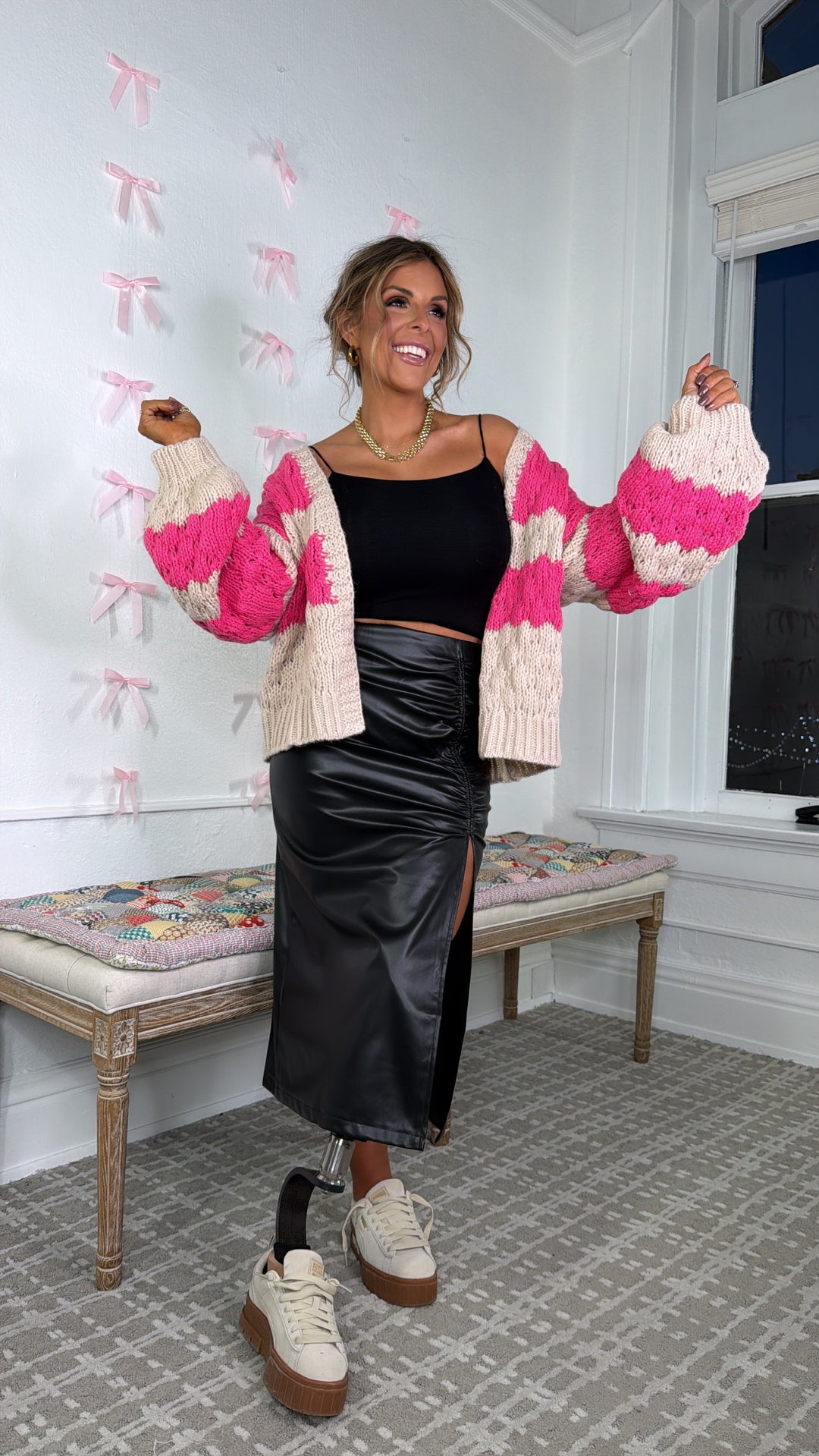 Frosted Blush Knit Cardigan, Taupe/Pink