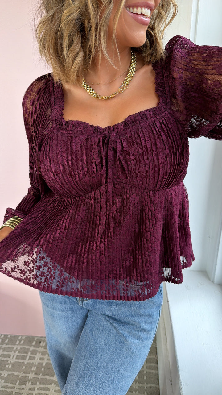 Sylvie Sweetheart Blouse, Burgundy