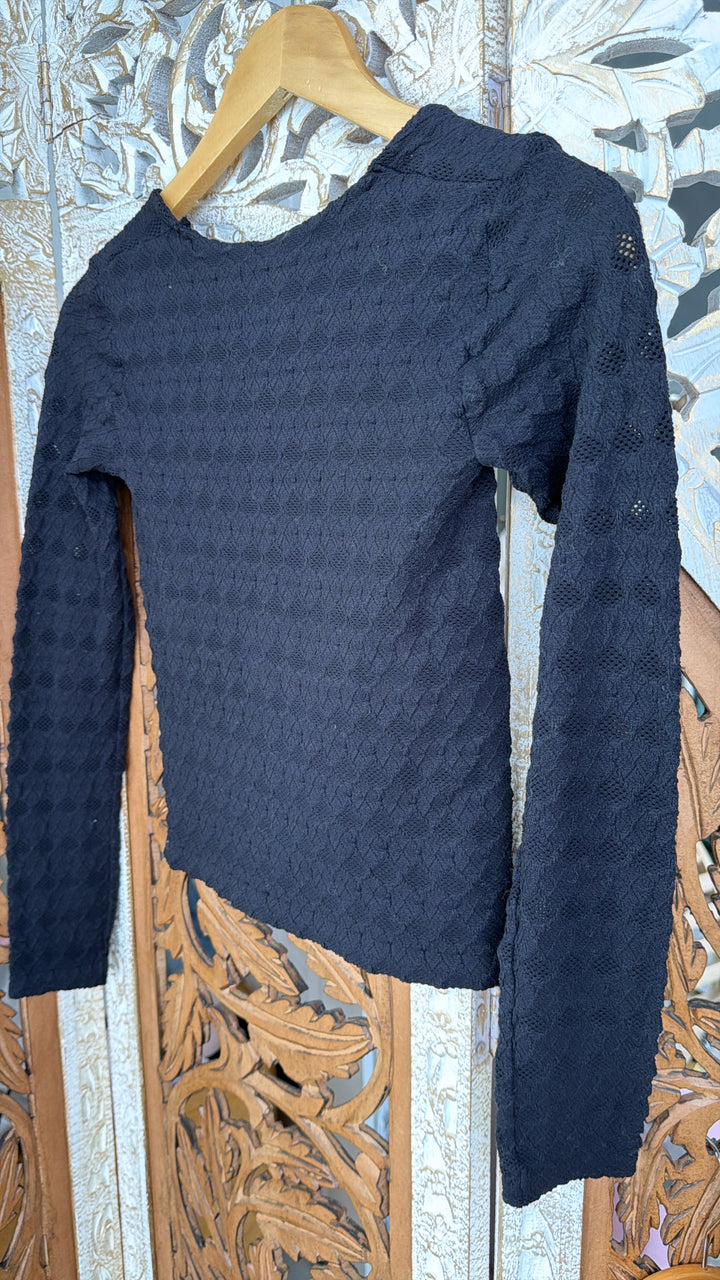 Lace Texture Square Neck Top, Forest Night